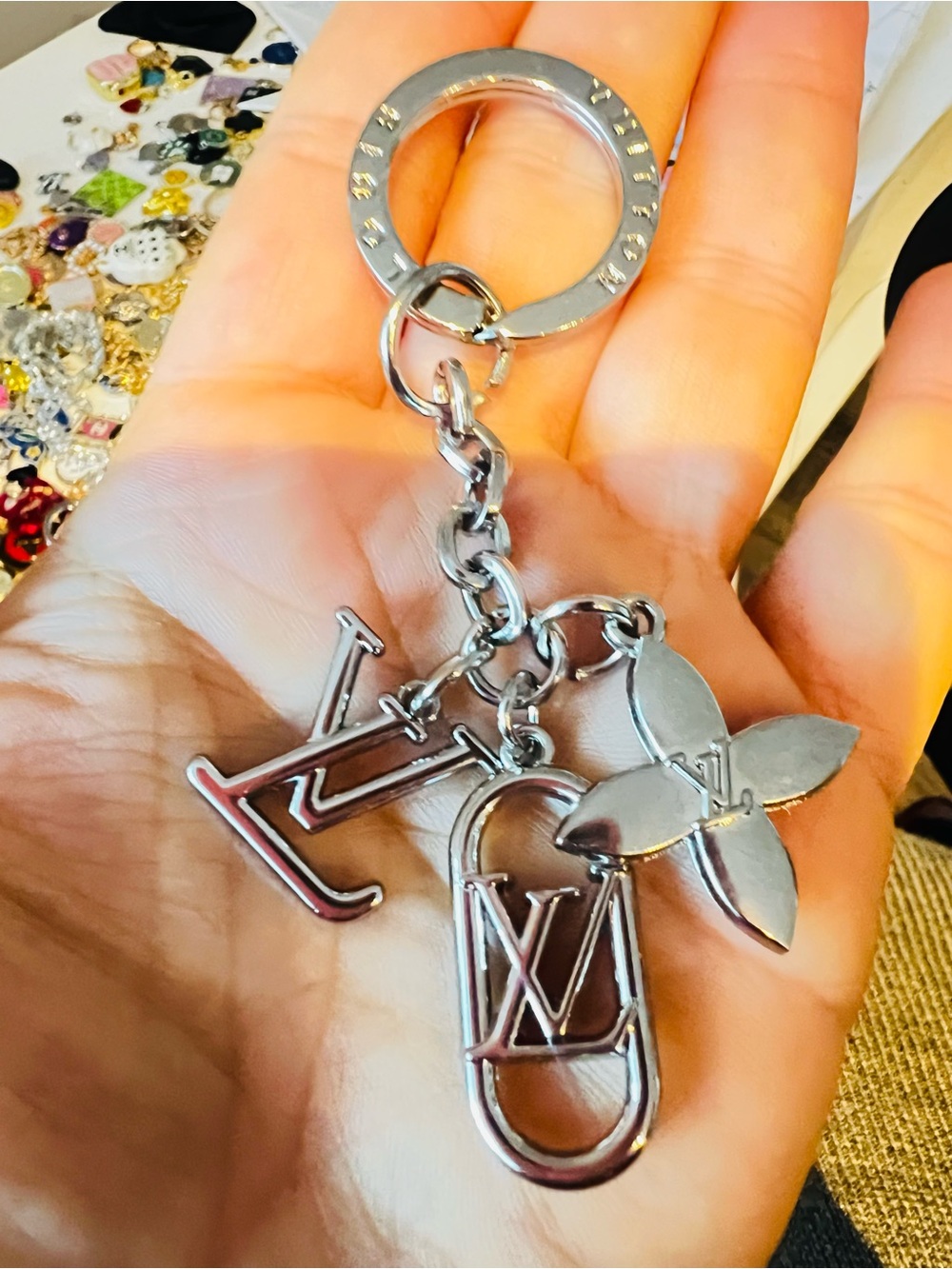 Silver upcycled Logo Charm Keychain - Designer-Inspired Men’s Accessory